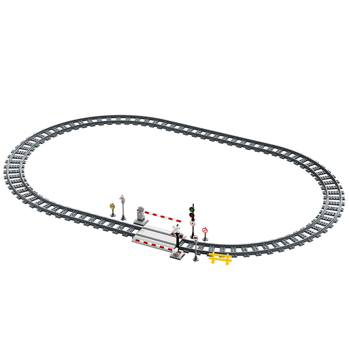 lompyeu Building Blocks Train Track Set, 32 pièces, Accessoires de Chemin de Fer avec Sac de Rangement, Jouet Cadeau pour Enfants à partir de 3 Ans, Gris Clair