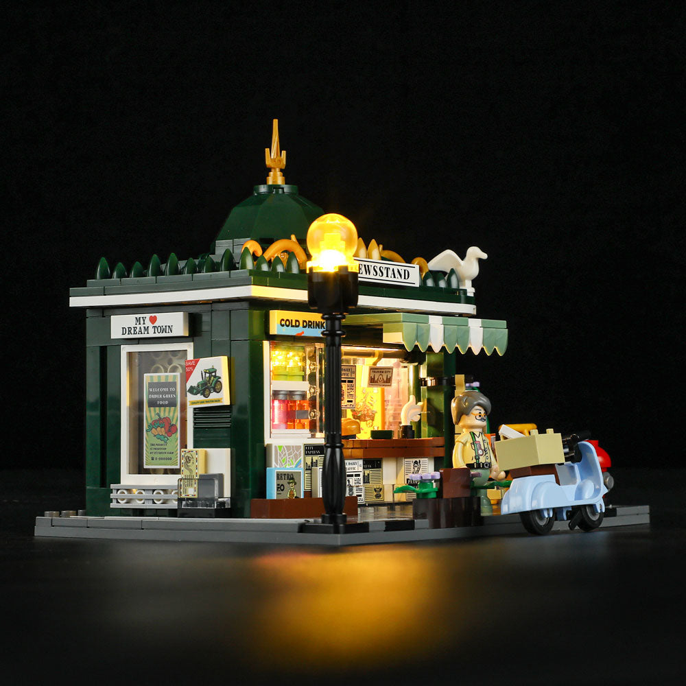 Newsstand F9023 build in progress showing interior magazine rack detail and newspaper displays