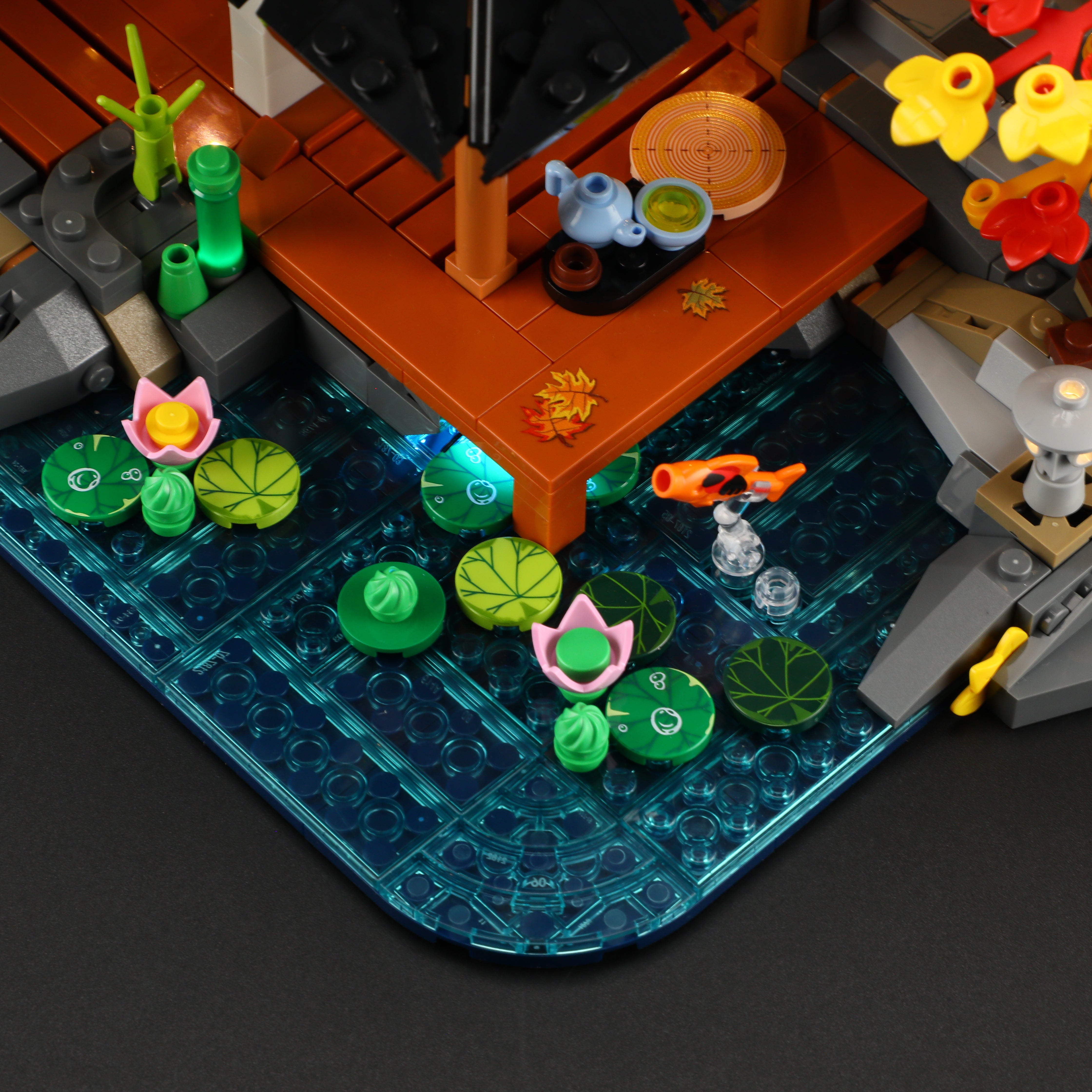 Bamboo House L9075 with LED lights illuminated