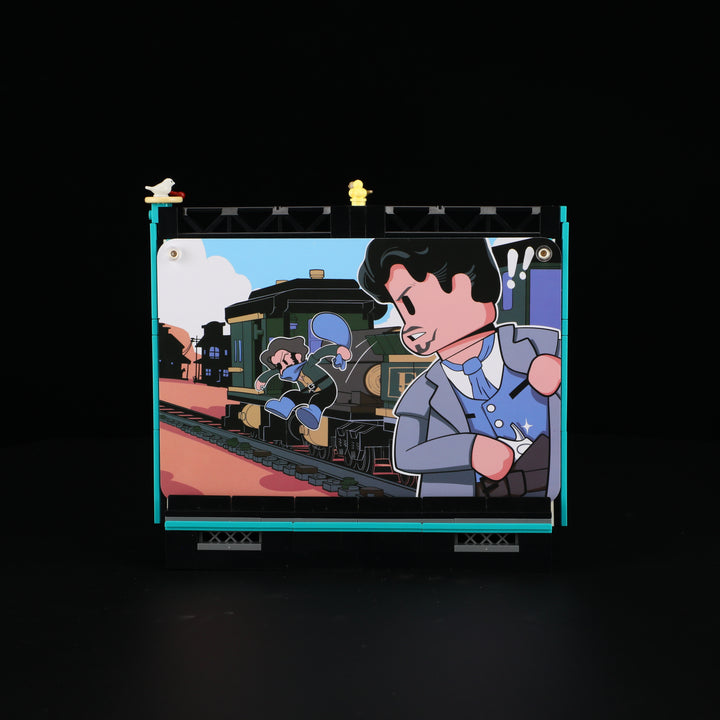 Lumibricks L9081 projection booth interior with minifigures and detailed accessories
