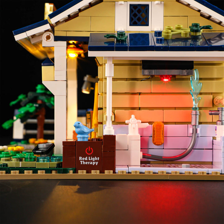 Structural side perspective of Lumibricks Horse Stable F9080, highlighting wall design and fence placement.