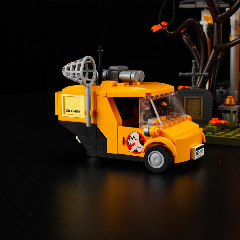 Midnight Haunted Mansion interior detail with flickering TV and ghost elements